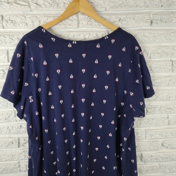Croft Barrow Womens Pajama Top 2X Plus Nightgown Blue Sailboats BLU164E - Picture 7 of 10